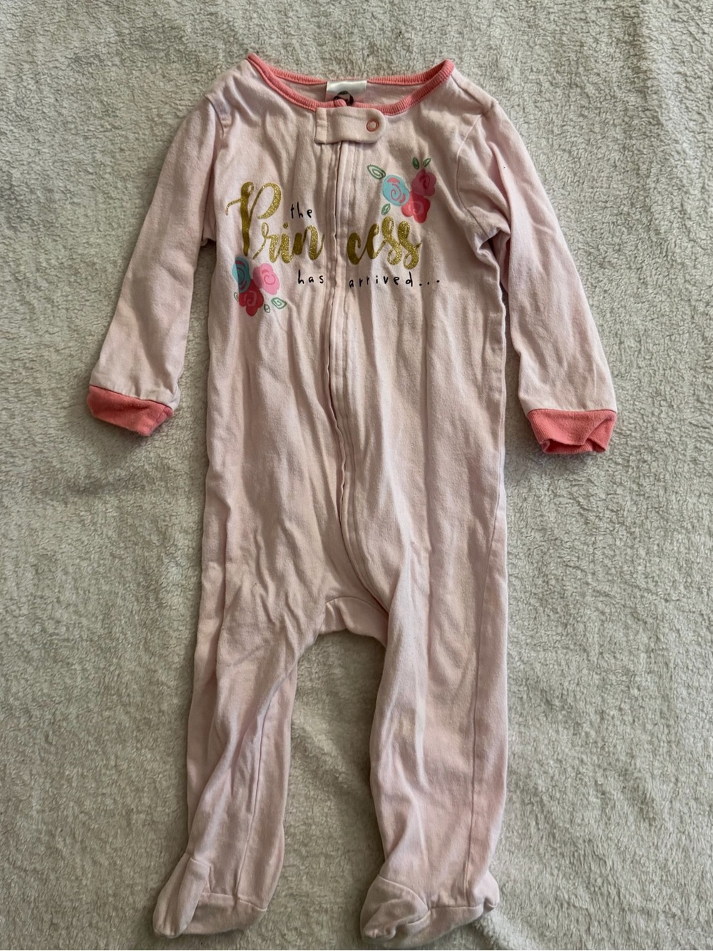 Gerber Pink Footed One-Piece with Gold Script and Floral Accents